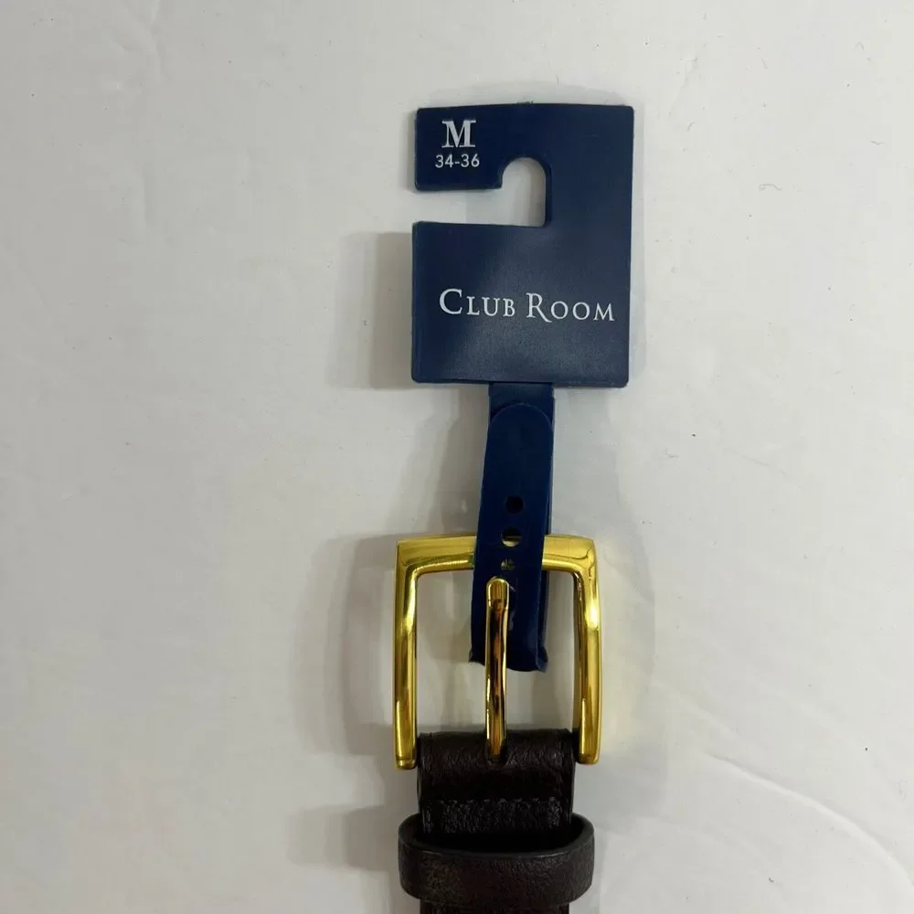 Club Room Belts Mens Medium 34-36 Brown Faux‎ Leather Brogue Casual Gold Buckle